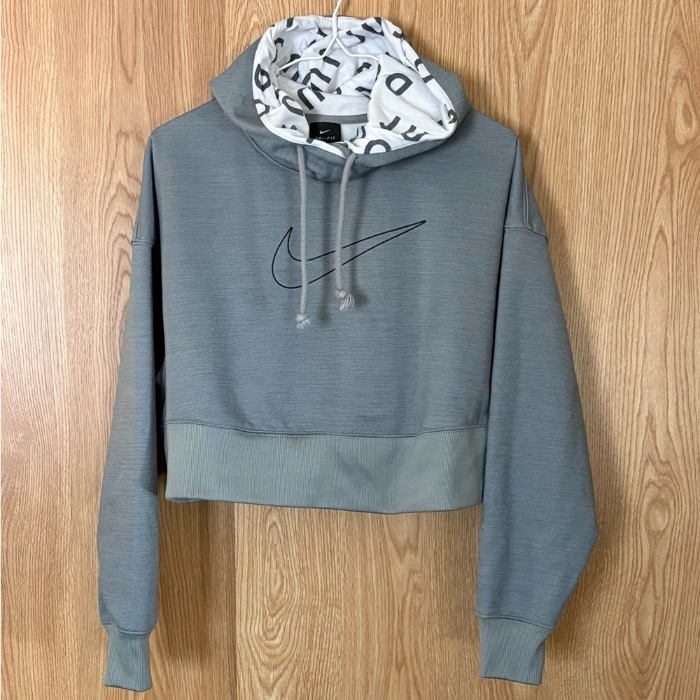 Nike DriFit Women's Gray Cropped Oversized Logo Hoodie Sweatshirt